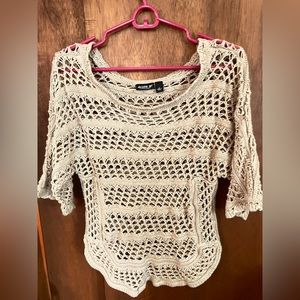 women's taupe crochet beach top